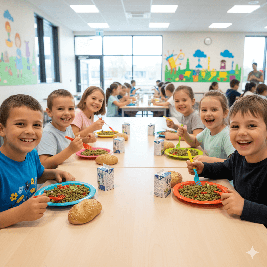 Enfants heureux à la cantine